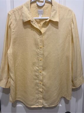 Chico's Pale Yellow Linen Button-Down Shirt